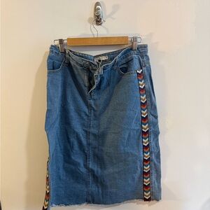 Roolee Blue Denim Skirt with Chevron Detail